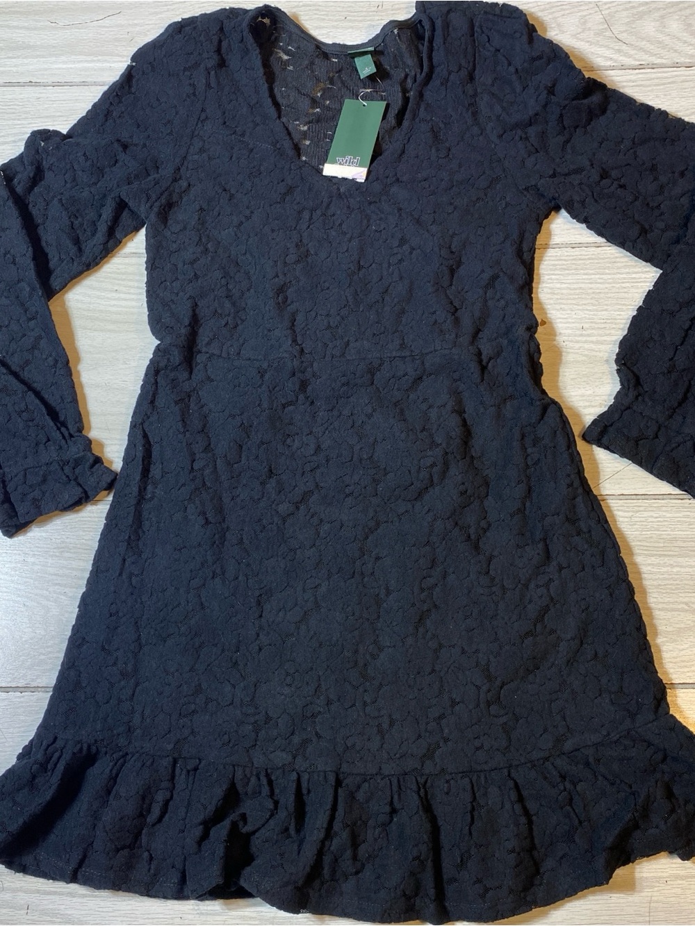 Women's Long Sleeve Brushed Lace Skater Dress - Wild Fable Black S NWT!